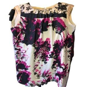 Daisy Fuentes Sleeveless Floral Print Blouse S Satin Polyester Blend Made In Vie